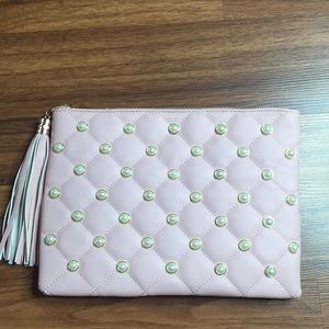 Pink Quilted Pearl Studded Clutch